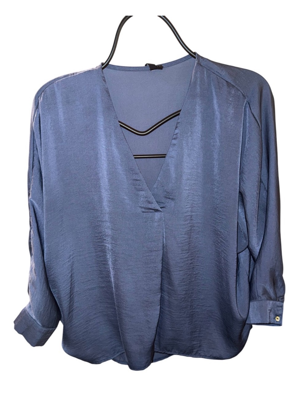 V-Neck Satin Blouse in Dusty Blue